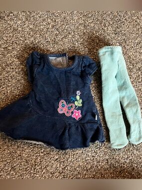 American Girl Bitty Twin 2013 Butterfly Denim Jean Dress & Tights